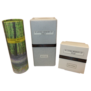 Pet Cremation Garden Memorial - Cardboard Scatter Tube, Cardboard Presentation Box or Plastic Burial Box