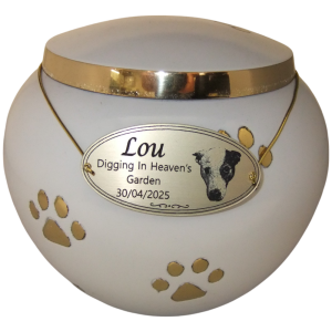 Pet Cremation Premium 5 – White Metal Paw Print Urn