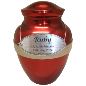 Pet Cremation Premium 6 Red Metal Urn with Band