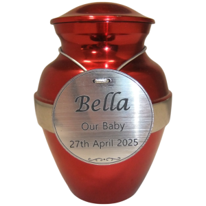 Tiny Pet Premium 6A Metal Urn in Red with Silver Band