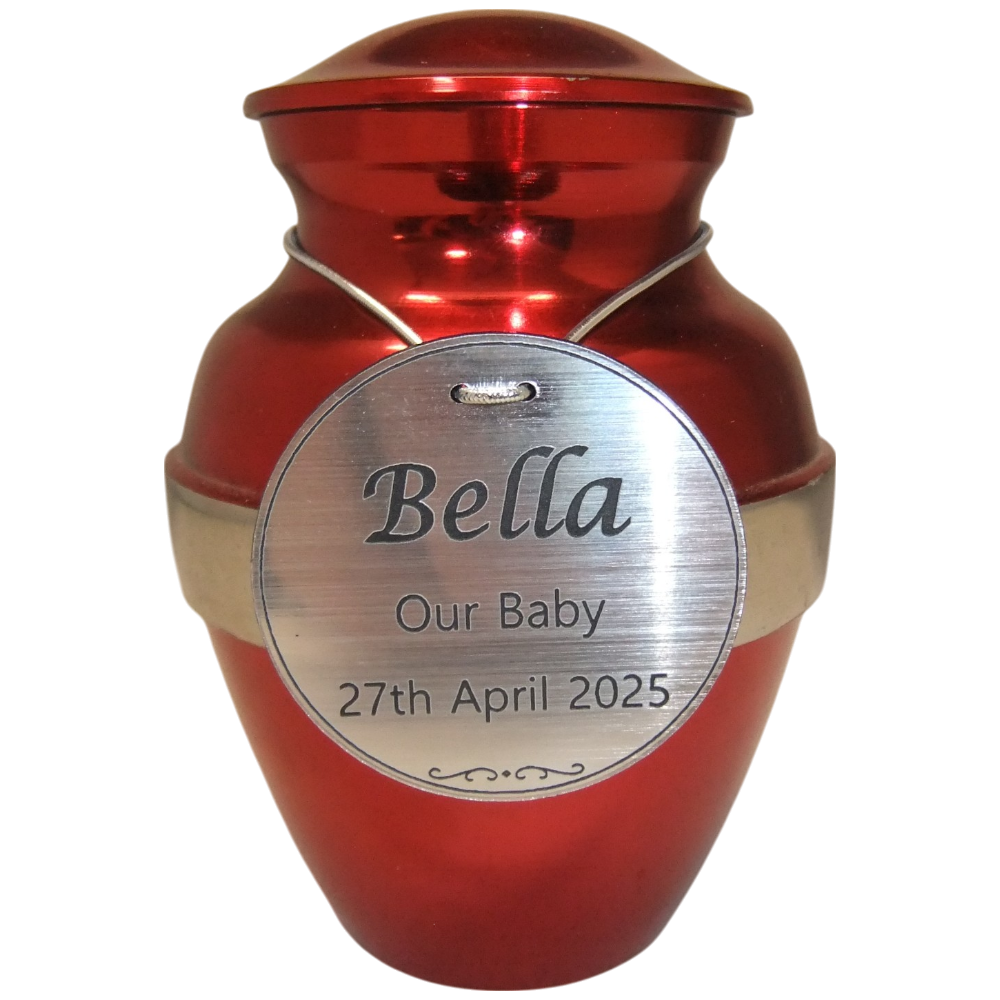 Tiny Pet Premium 6A Metal Urn in Red with Silver Band