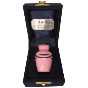 METAL 3 INCH URN IN PINK WITH VELVET BOX