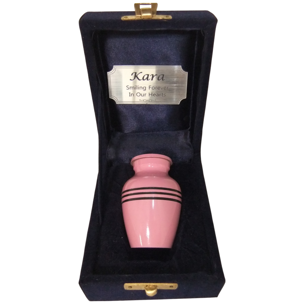 METAL 3 INCH URN IN PINK WITH VELVET BOX