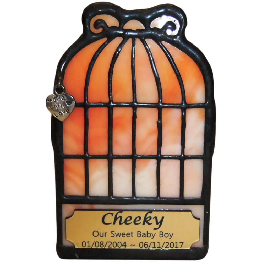 Tiny Pet Cremation. Stained Glass Birdcage in Orange