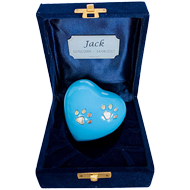KEEPSAKE BLUE HEART WITH 2 PAW PRINTS IN A VELVET BOX