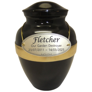 Pet Cremation Premium 6 - Black Metal Urn with Gold Band