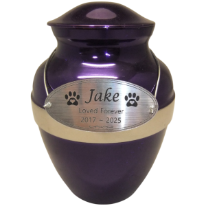 Pet Cremation Premium 6 - Purple Metal Urn with Silver Band