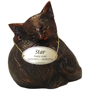 Pet Cremation Premium 7 – Brass Metal Cat Urn with Woollen Ball