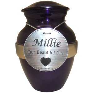 Tiny Pet Premium 6A  Metal Urn in Purple with Silver Band