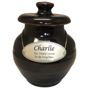 Pet Cremation Gold Memorial - Ceramic Rustic Black Urn