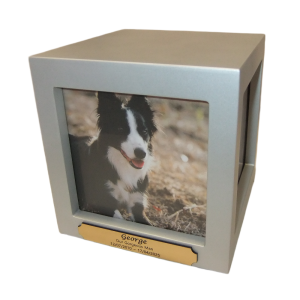 Pet Cremation Premium 16 – Cube Timber Photo Box in Silver