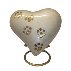 Pet Cremation Premium 18 – Metal Pearl White Heart with Stand