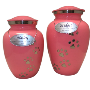 Pet Cremation Premium 5A – Tall Pink Metal Paw Print Urn
