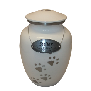 Pet Cremation Premium 5A – Tall White Metal Paw Print Urn