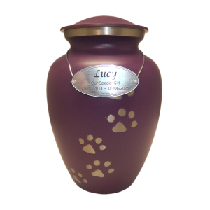 Pet Cremation Premium 5B – Tall Matt Purple Metal Paw Print Urn