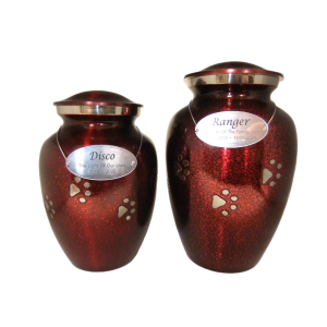 Pet Cremation Premium 5C Metal Paw Print Urn in Red