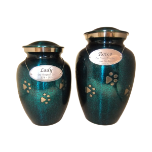 Pet Cremation Premium 5C Metal Paw Print Urn in Teal