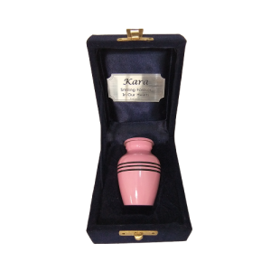 METAL 3 INCH URN IN PINK WITH VELVET BOX