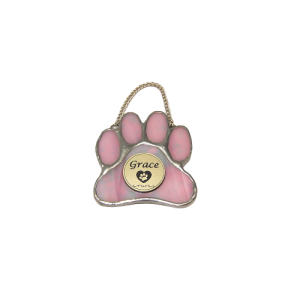 STAINED GLASS PAW PRINT IN PINK