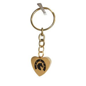 KEEPSAKE STAINLESS STEEL GOLD KEYRINGS – HEART WITH HORSE & HORSE SHOE