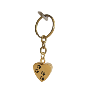 KEEPSAKE STAINLESS STEEL GOLD KEYRINGS – HEART WITH PAWS