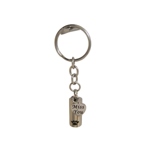 KEEPSAKE STAINLESS STEEL SILVER KEYRINGS -CYLINDER WITH PAW & MISS YOU HEART
