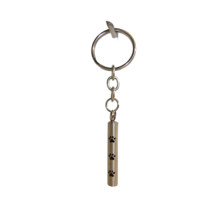 KEEPSAKE STAINLESS STEEL SILVER KEYRINGS -CYLINDER WITH PAW PRINTS