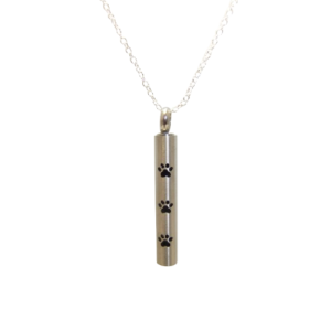 KEEPSAKE STAINLESS STEEL SILVER NECKLACE -CYLINDER WITH PAW PRINTS