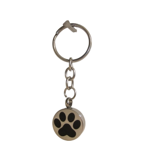 KEEPSAKE STAINLESS STEEL SILVER KEYRINGS -ROUND PENDANT WITH PAW PRINT