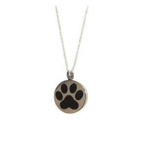 KEEPSAKE STAINLESS STEEL SILVER NECKLACE -ROUND PENDANT WITH PAW PRINT