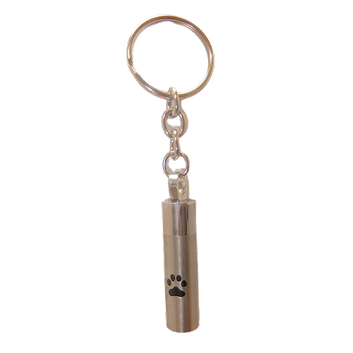 KEEPSAKE STAINLESS STEEL SILVER KEYRINGS -CYLINDER WITH PAW PRINT KEEPSAKE STAINLESS STEEL SILVER KEYRINGS -CYLINDER WITH PAW PRINT