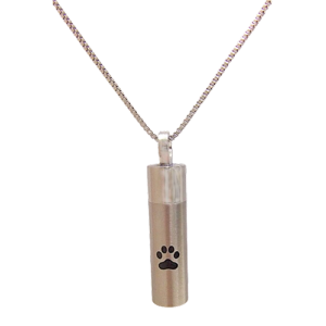 KEEPSAKE STAINLESS STEEL SILVER NECKLACE -CYLINDER WITH PAW PRINT KEEPSAKE STAINLESS STEEL SILVER NECKLACE -CYLINDER WITH PAW PRINT