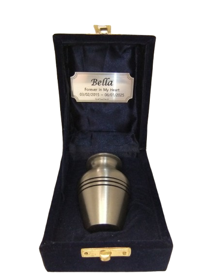 METAL 3 INCH URN IN SILVER WITH VELVET BOX METAL 3 INCH URN IN SILVER WITH VELVET BOX