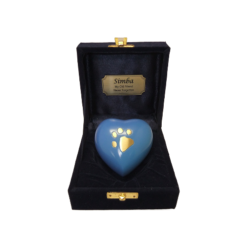 KEEPSAKE BLUE HEART WITH PAW PRINT IN A VELVET BOX KEEPSAKE BLUE HEART WITH PAW PRINT IN A VELVET BOX