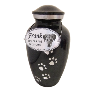 Pet Cremation Premium 5A – Classic Onyx Black Metal Paw Print Urn
