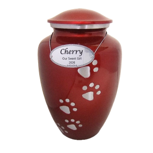 Pet Cremation Premium 5A – Classic Ruby Red Metal Paw Print Urn